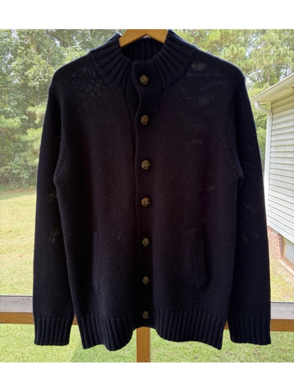 MUNROSPUN Cardigan Men's Size M 100% New Wool Blue High Neck